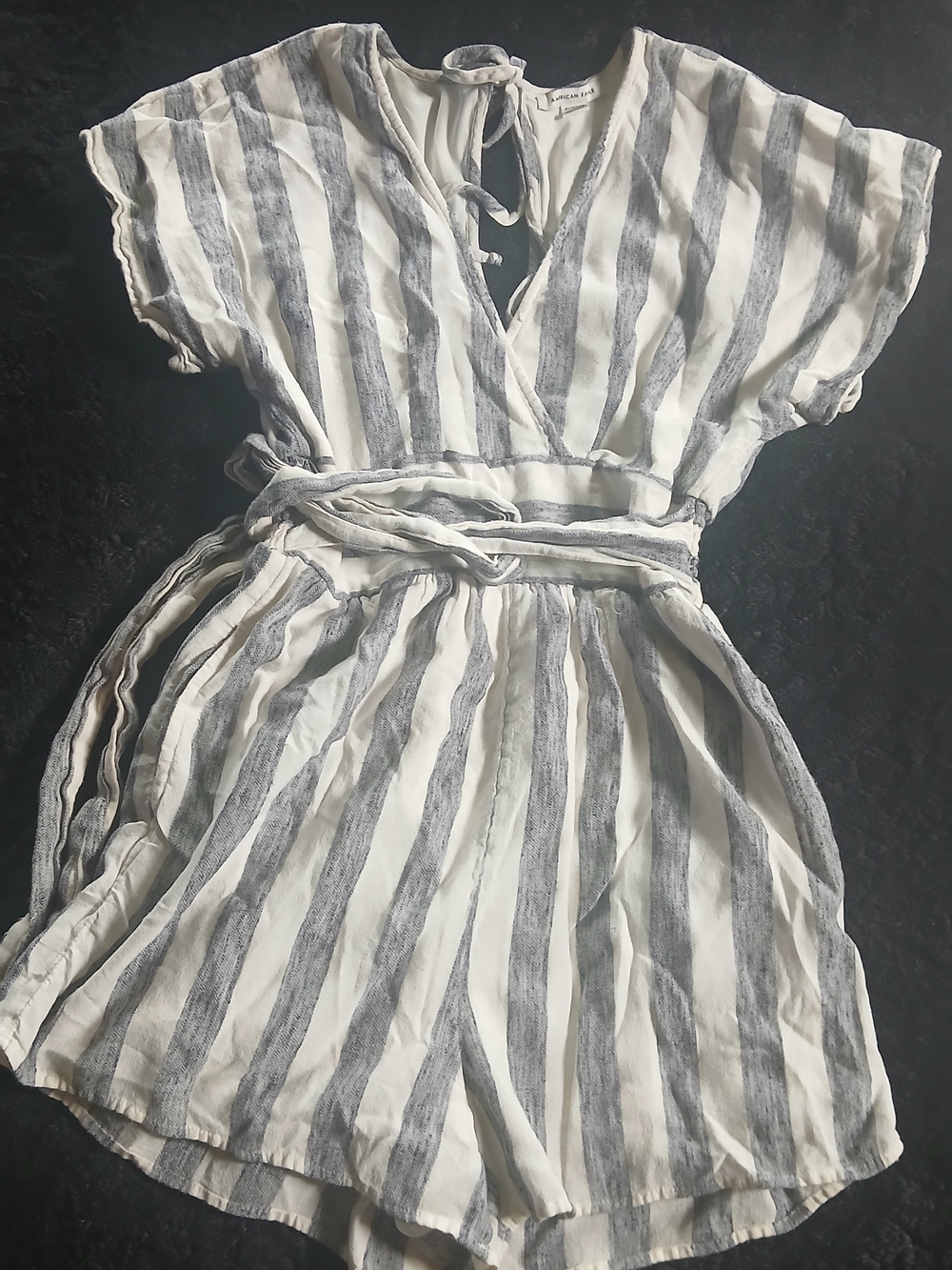 Linen-Blend Striped V-Neck Dress